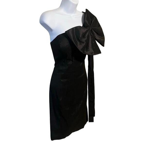 VTG Mac Duggal Couture Sz 6 One Shoulder Bow Cocktail Dress Black Mini Hoco Prom - Picture 2 of 8